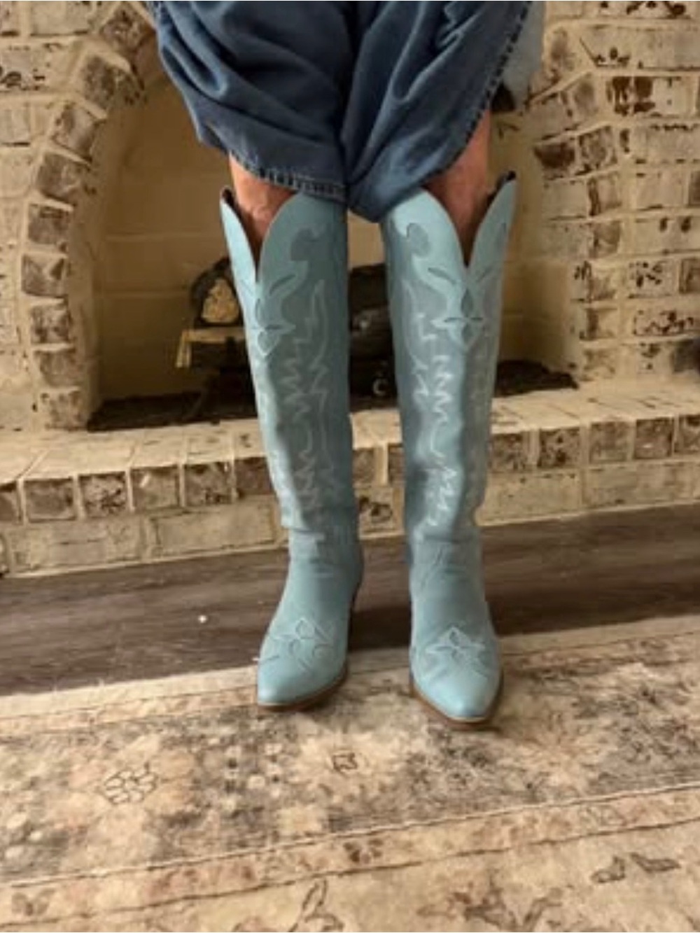 dingo Light Blue Embroidered Tall Western Boots